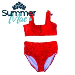 NWT Summer Mae Red Ribbed Faux Button 2 piece Bikini Ladies size 20W